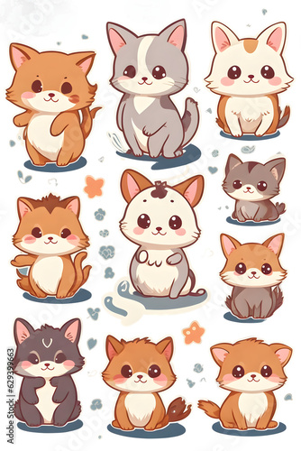 cute animals stickers on transparent background