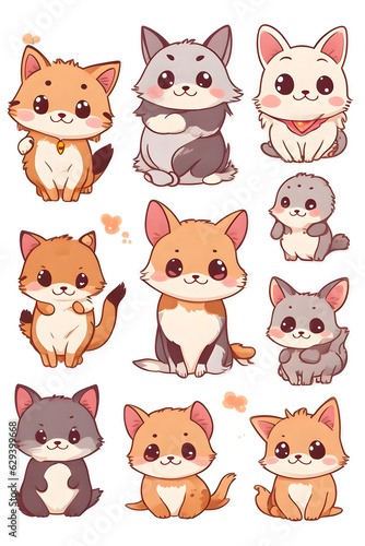 cute animals stickers on transparent background
