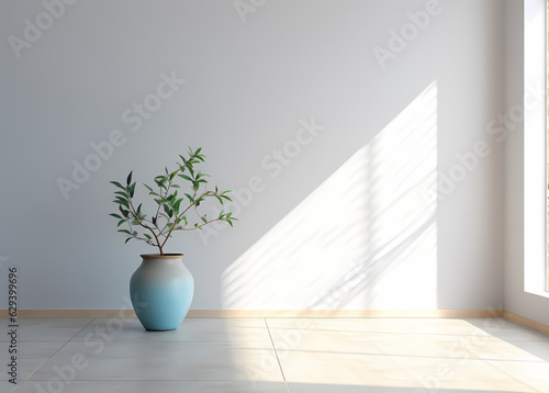 Nature's Embrace: Light-Filled Room with Potted Plant Mock-Up