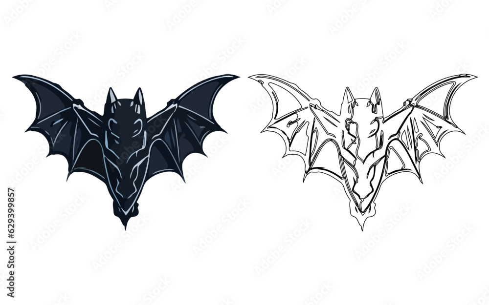 Bat vector illustration Isolated on white background and coloring page ...