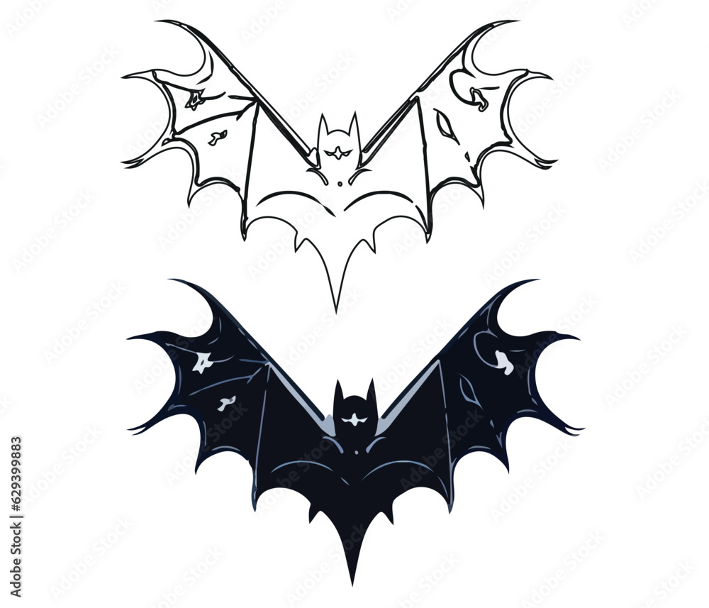 Bat vector illustration Isolated on white background and coloring page .bat flying vector drawing. Bats coloring book style outline. Bat vector illustration Isolated on white background and coloring page .bat flying vector drawing. Bats coloring book style outline.