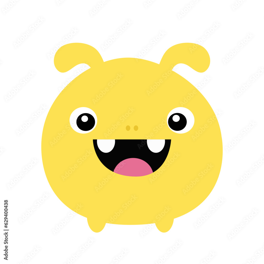 Cute monster. Happy Halloween. Funny head face with ears, teeth. Yellow silhouette smiling scary monsters. Cartoon kawaii screaming boo funny baby character. Flat design. White background. Cute monster. Happy Halloween. Funny head face with ears, teeth. Yellow silhouette smiling scary monsters. Cartoon kawaii screaming boo funny baby character. Flat design. White background.