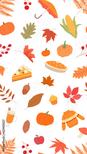 autumn season elements seamless pattern vector