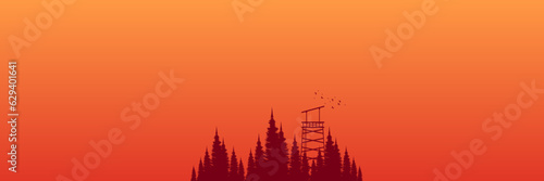 pine sunset forest silhouette landscape vector illustration good for wallpaper  backdrop  background  web banner  and design template