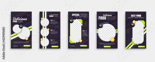 set of food post story social media banner template design. Creative design, easy Use for promotions you product. story food for your restaurant promotion