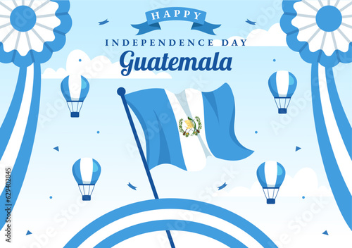 Guatemala Independence Day Vector Illustration on September 15 with Waving Flag Background in National Holiday Flat Cartoon Hand Drawn Templates