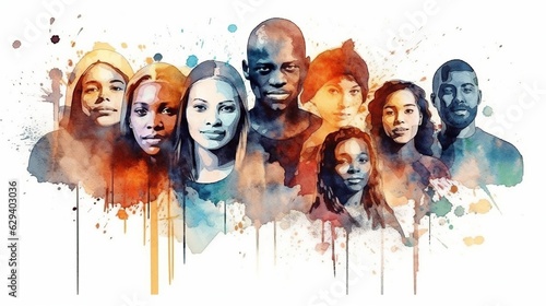 black history month, watercolor background Generative ai photo