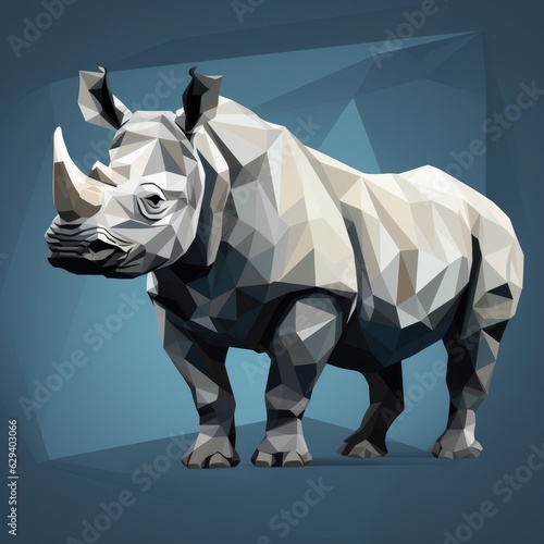 Colourfull rhinoceros is depicted in a low poly style. grey backorund. Generative ai photo