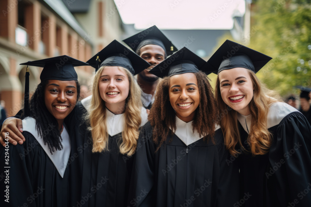 Happy diverse satisfied university graduates. Happy diverse satisfied university graduates.