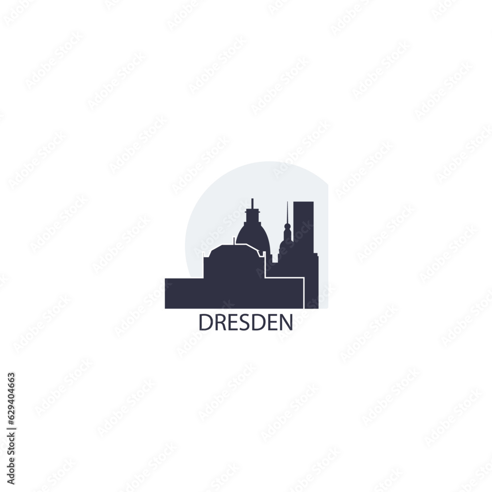 Germany Dresden cityscape skyline capital city panorama vector flat modern logo icon. Central Europe region emblem idea with landmarks and building silhouettes at sunrise sunset