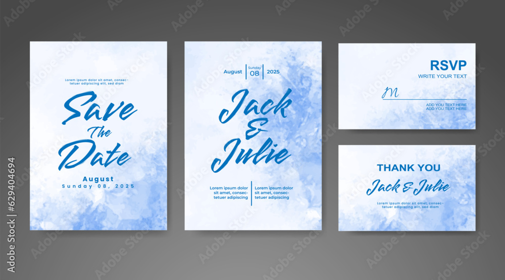 Save the date with watercolor background. Design for your invitation.