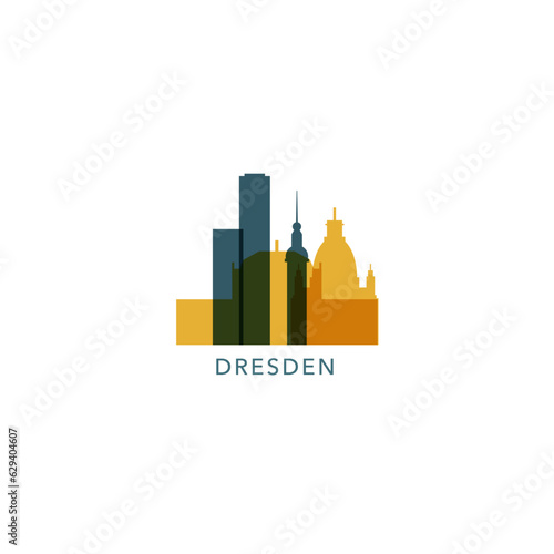 Germany, Dresden cityscape, skyline, city panorama vector flat logo, icon. German townscape emblem with landmarks and buildings	