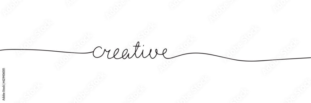 Creative word. One line continuous calligraphy text. Line art handwriting, vector illustration.
