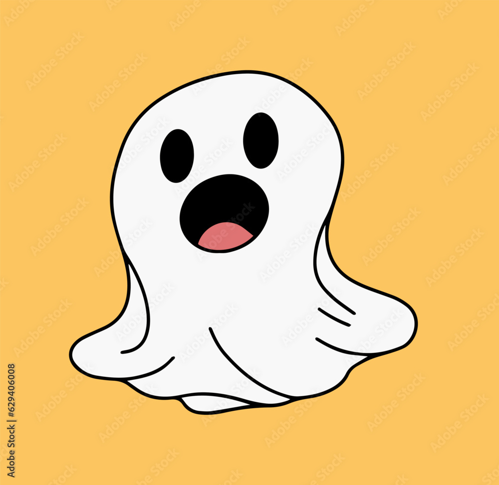Cute doodle ghost isolated on yellow background. Vector illustration. Cute doodle ghost isolated on yellow background. Vector illustration.