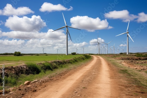 Renewable Energy Farm With Wind Turbine, Generative AI.