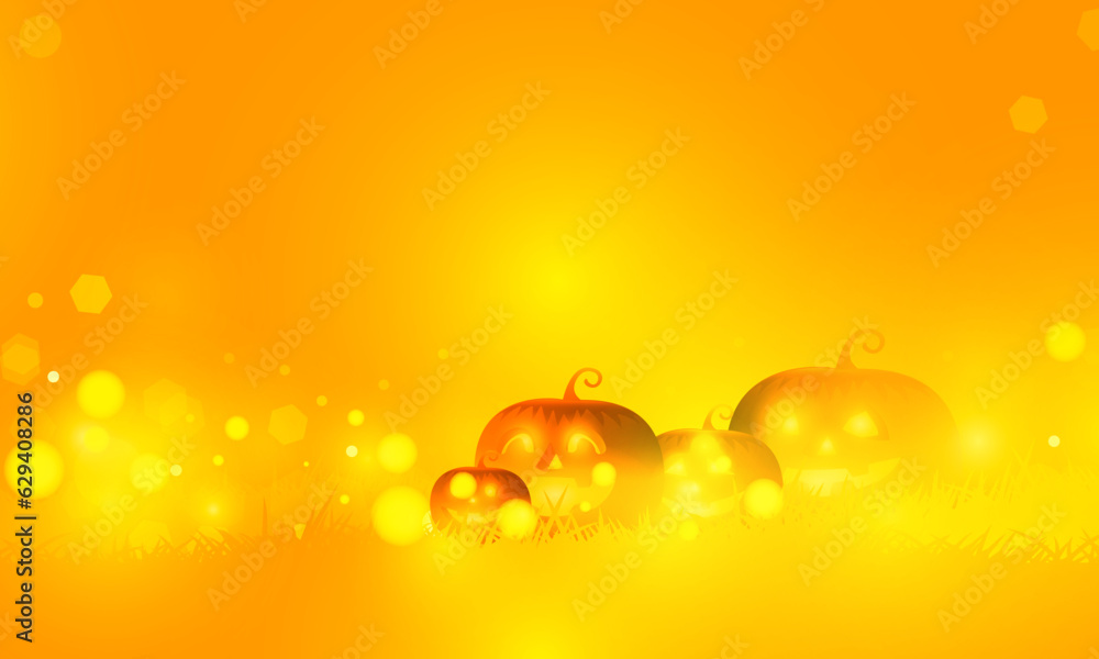 Abstract bokeh Light gold color with soft light background for Dark Cute halloween pumpkins vector magic holiday poster design.