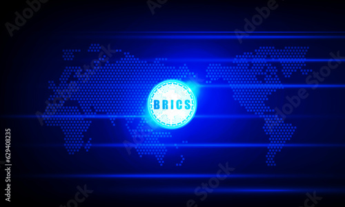 Graph brics coin cryptocurrency technology and world map in stock market on blue color background concept innovation background, vector design photo