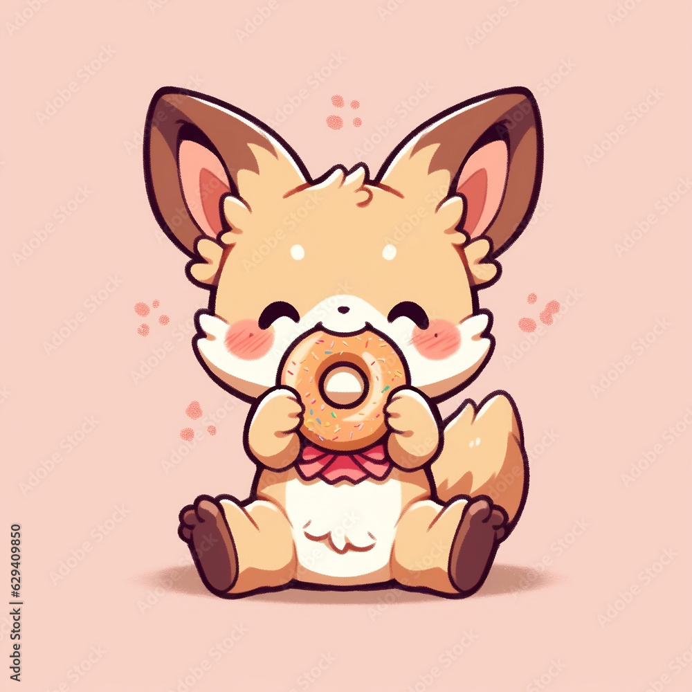 Fototapeta premium antelope eat doughnut animal chibi cartoon style isolated plain background
