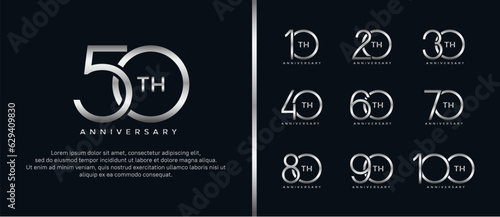 set of anniversary logo silver color on black background for celebration moment