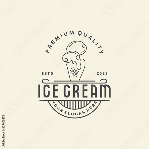 Ice Cream Logo, Vector Fresh Sweet Soft Cold Food, Simple Minimalist Inspiration Design