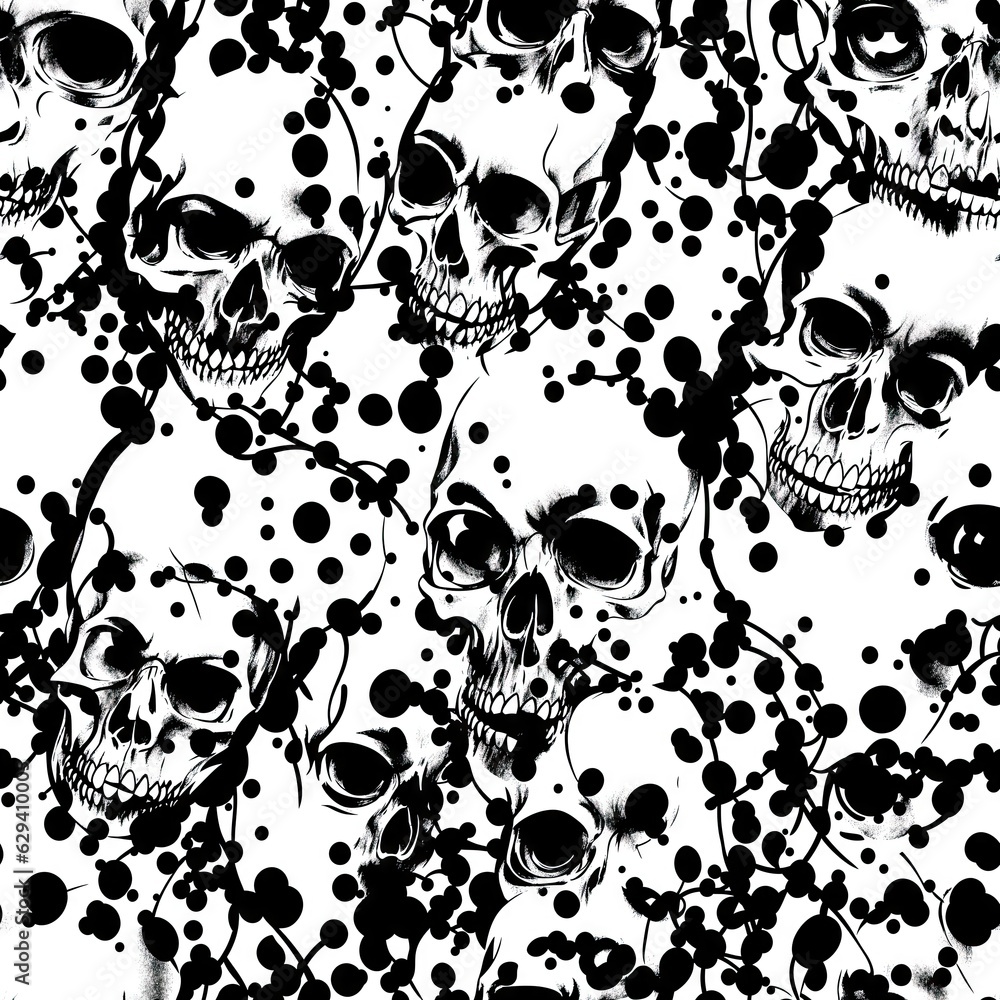 Skull black and white seamless pattern. Skull black and white seamless pattern.