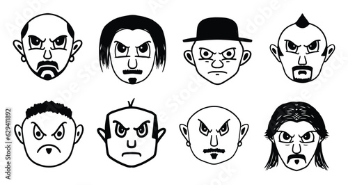 Angry Faces Silhouette Vector Set