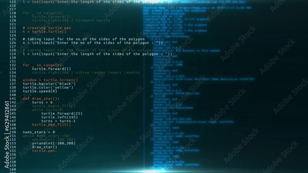 4K 3d program code moved virtual space. Data flow animation. IT ...