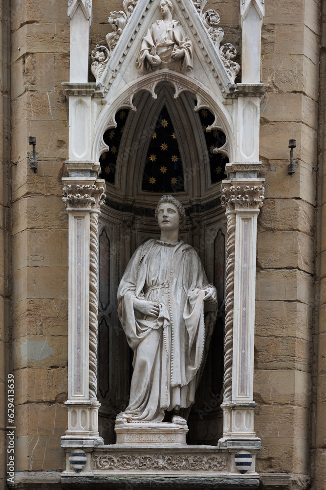 Statue of Saint Philip in the Tabernacle in the Exterior Perimeter of the Church of Orsanmichele in Florence, Italy