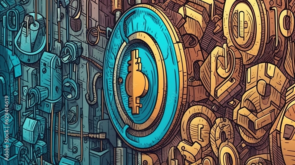 The concept of security measures in cryptocurrencies . Fantasy concept , Illustration painting.