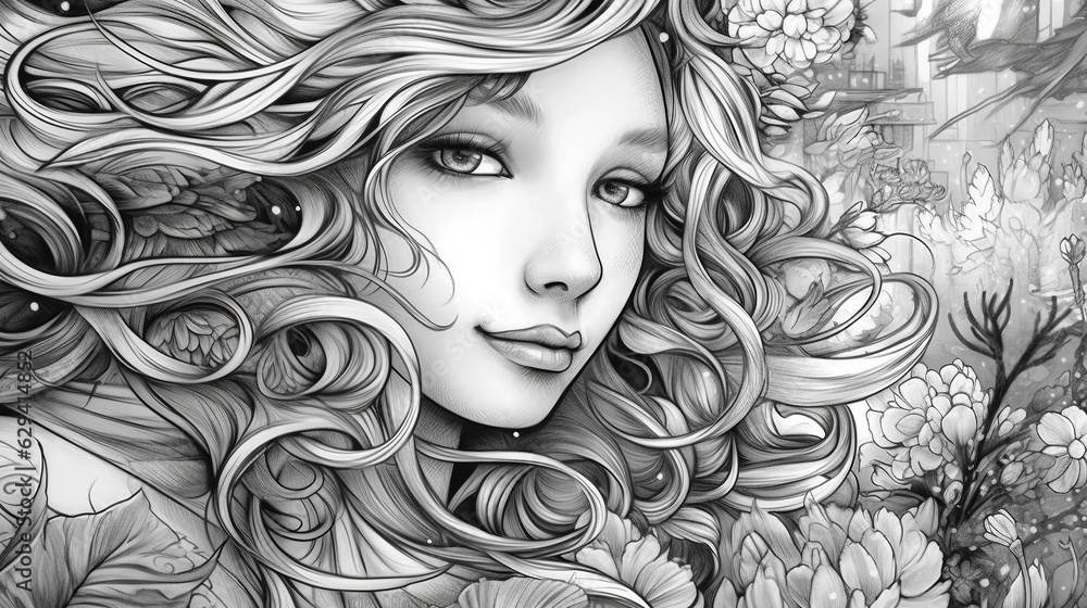 Fototapeta premium Illustration of a beautiful girl . Fantasy concept , Illustration painting.