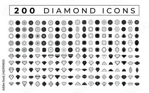 200 simple diamond icons bundle. Vector illustration. minimalistic luxury logotype