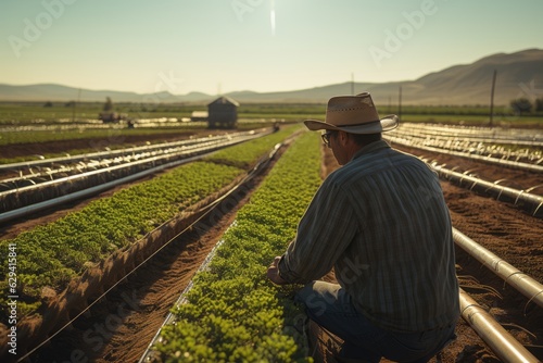 Farmer Checking Irrigation Systems, Generative AI