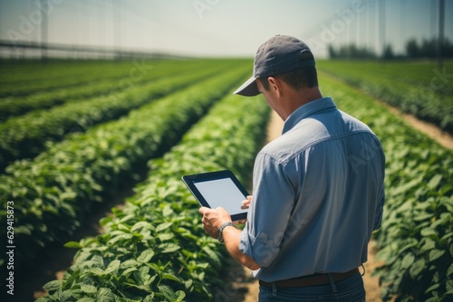 Farmer Inspecting Crops And using Tech, Generative AI