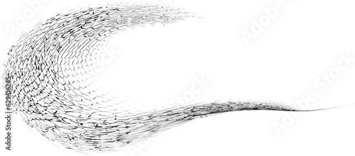 Sketchy halftone rounded corner frame, edging of incomprehensible squiggles, noise dashes, strokes. Vector.