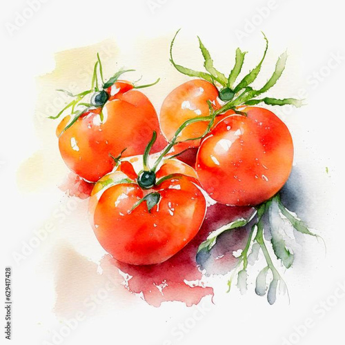 Watercolor art. Minimalist retro illustration with tomatoes.