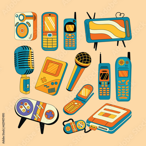 Electronic Devices Collection with Pop Retro Style