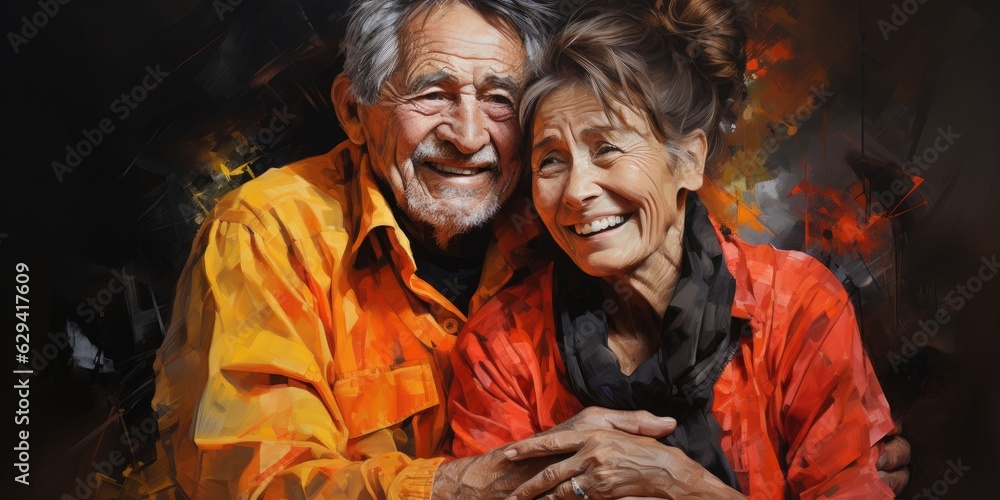 a painting of two elderly people are hugging, generative AI a painting of two elderly people are hugging, generative AI