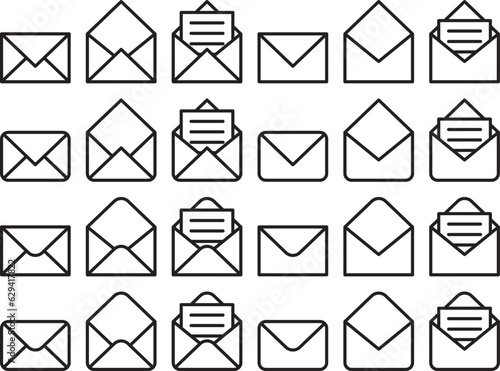 モノクロのメール、手紙のベクターイラストセット