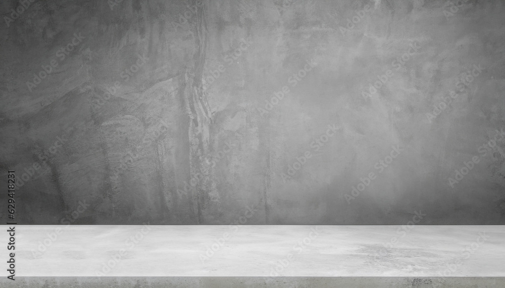 Empty Gray Wall Room interiors Studio Concrete Backdrop and Floor cement Shelf, well editing montage display products and text present on free space Background Empty Gray Wall Room interiors Studio Concrete Backdrop and Floor cement Shelf, well editing montage display products and text present on free space Background
