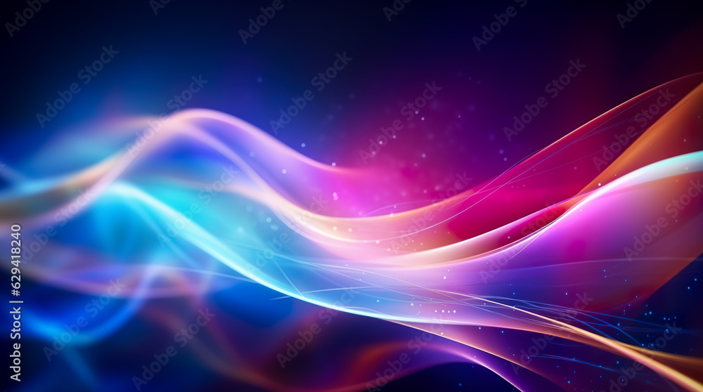 Naklejka premium Psychedelic Abstract Futuristic Neon. Fluorescent Sci Fi. Glow Laser Showcase Stage Dark Room. Retro Modern