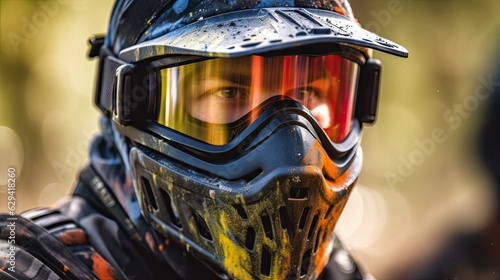 A close-up of a paintball player photo