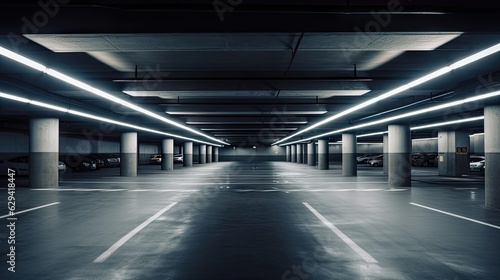 An empty and well-lit parking garage