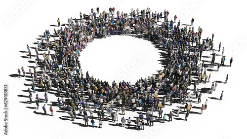 3d rendering: a lot of people gathered together in the form of circle.