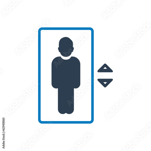 Elevator Icon. With Lift, Man and Button Symbols. Editable Flat Vector Illustration.