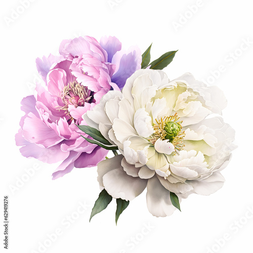 Beautiful image with gentle hand drawn peony flowers. Floral stock illustration.