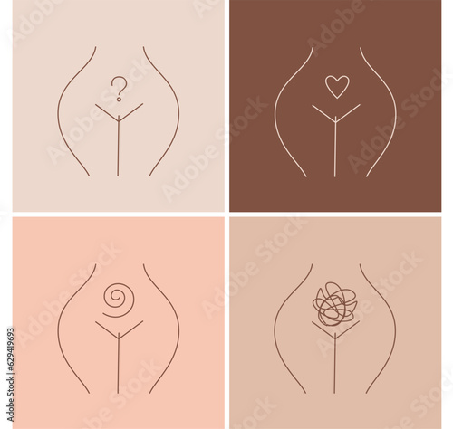 Female body and women's hygiene and health concept. Menopause, Gynecology and care for women's sexual health. Maternity and pregnancy sign. Illustration in cartoon style