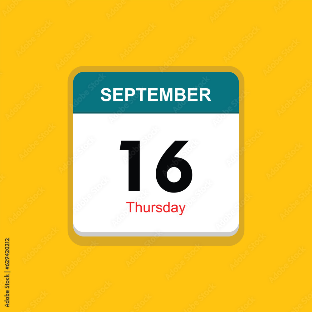 thursday 16 september icon with yellow background, calender icon