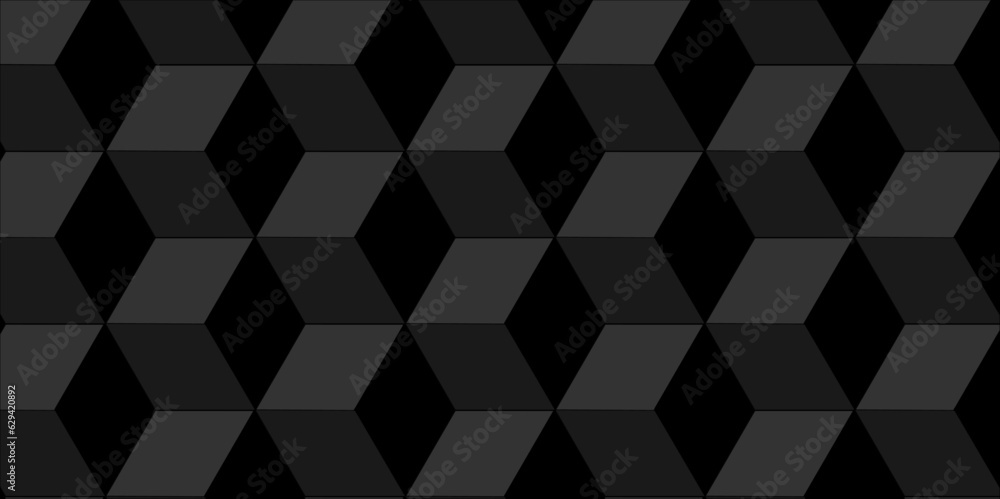 Fototapeta premium Abstacts Black cube geometric seamless background. Seamless blockchain technology pattern. Vector iilustration busines pattern with blocks. Abstract geometric design print of cubes pattern.