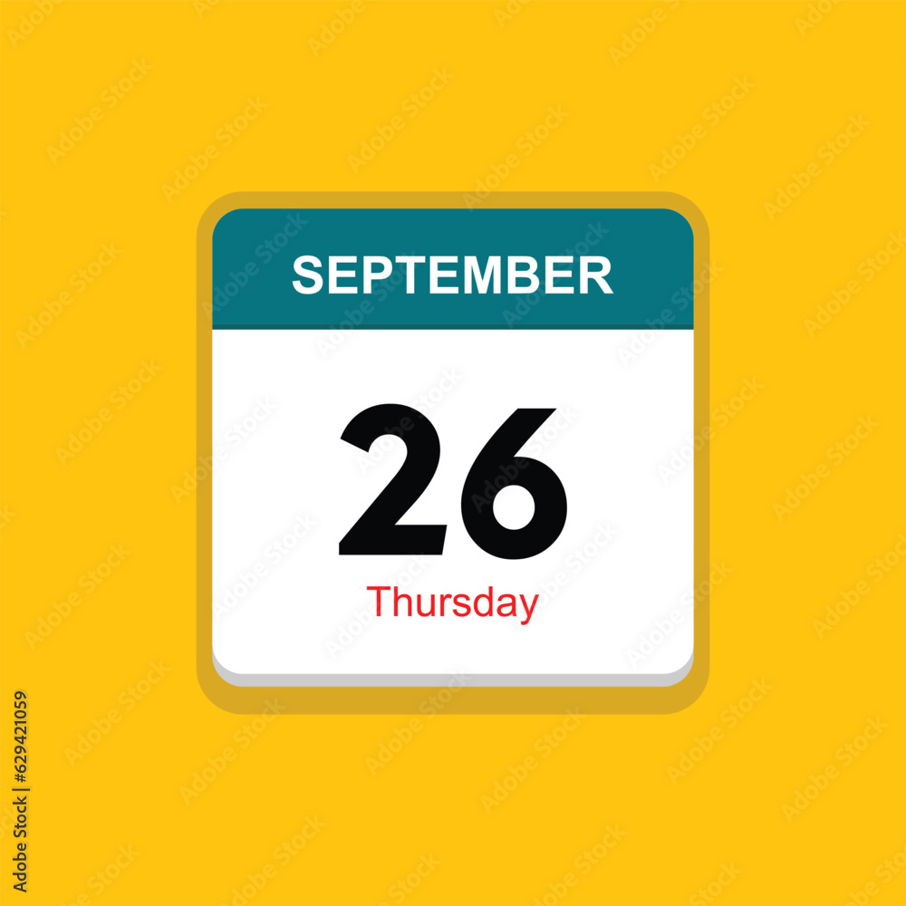 thursday 26 september icon with yellow background, calender icon