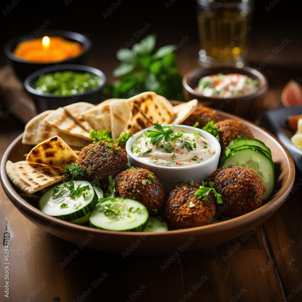 Falafel with vegetables in tortilla wraps. Created with generative AI technology. Falafel with vegetables in tortilla wraps. Created with generative AI technology.